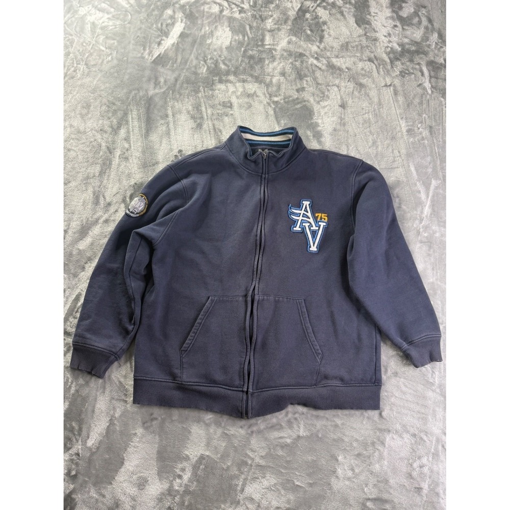 Avirex AV 75 Varsity Full Zip Sweatshirt Navy Blue Men's XXL‎ Cotton Blend